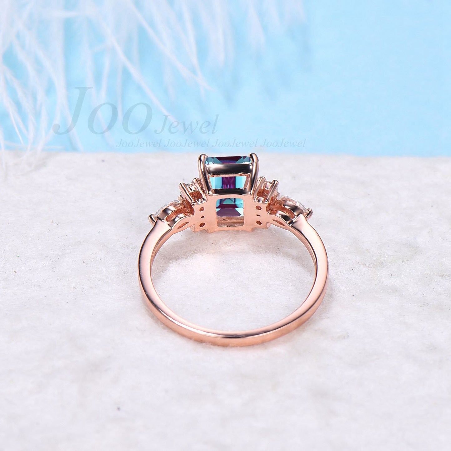 2ct Emerald Alexandrite Ring Cluster Engagement Ring Rose Gold Lab Diamond Ring June Birthstone Color Change Stone Wedding Anniversary Gift