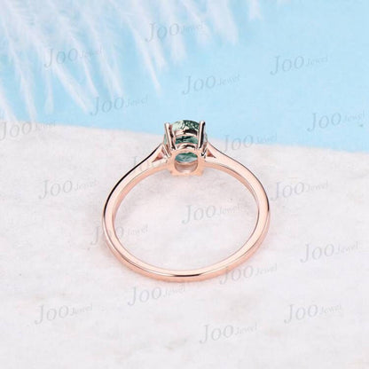 Natural Oval Moss Agate Solitaire Rings 1.5CT Simple Moss Agate Engagement Ring Round Claw Classic Promise Wedding Ring Anniversary Gifts