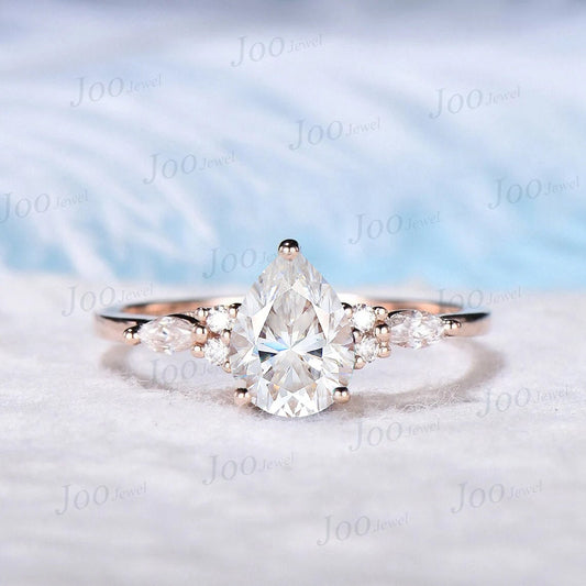 Pear Wedding Ring 1.25ct Dainty Moissanite Engagement Ring April Birthstone Cluster Moissanite Diamond Ring Anniversary Gift for Women Wife