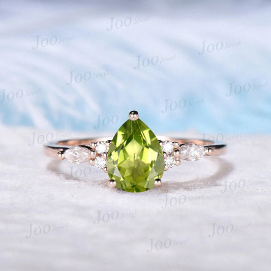 1.25ct Pear Natural Peridot Ring Sterling Silver Green Engagement Ring August Birthstone Wedding Ring Personalized Anniversary/Birthday Gift