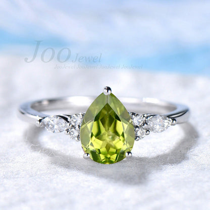 1.25ct Pear Natural Peridot Ring Sterling Silver Green Engagement Ring August Birthstone Wedding Ring Personalized Anniversary/Birthday Gift