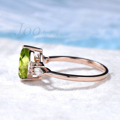 1.25ct Pear Natural Peridot Ring Sterling Silver Green Engagement Ring August Birthstone Wedding Ring Personalized Anniversary/Birthday Gift