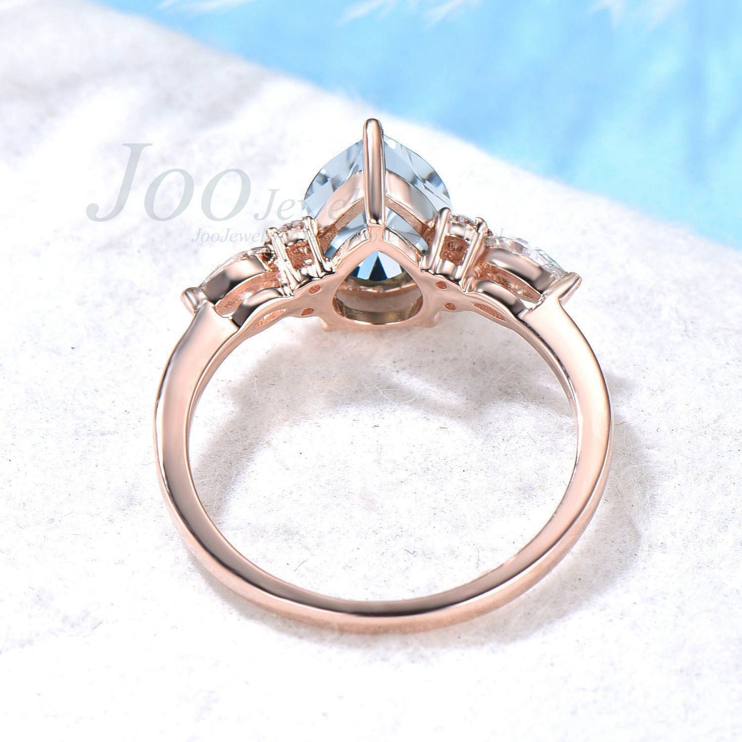 1.25ct Pear Cut Natural Rose Gold Aquamarine Engagement Ring Vintage March Birthstone Birthday Gift Blue Stone Ring Moissanite Wedding Ring