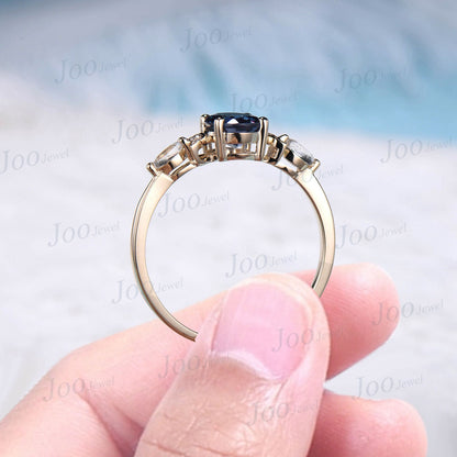 Triple Moon Engagement Ring Unique 10K/14K/18K Rose Gold 1.5ct Oval Cut Alexandrite Promise Ring Moonstone Celestial Guardian Wedding Ring