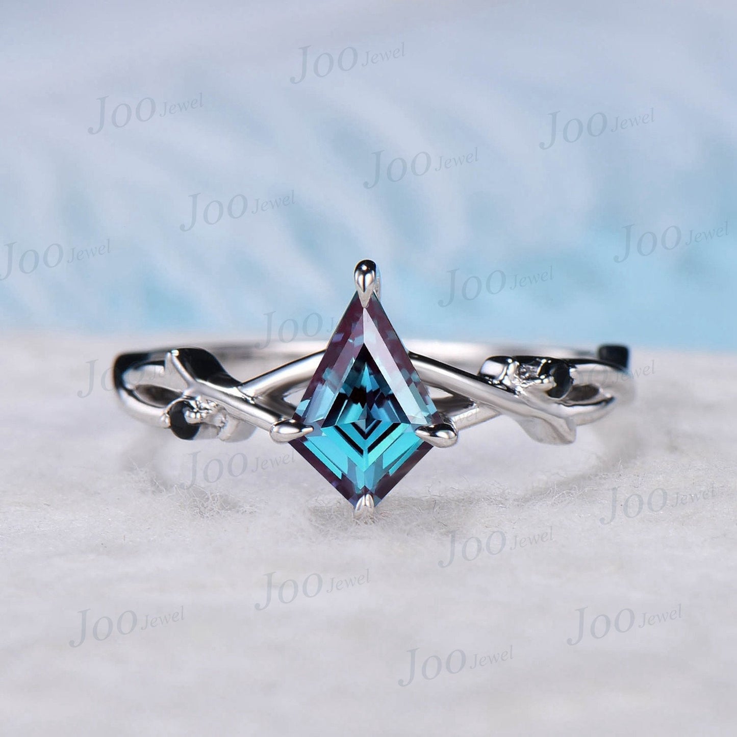 Kite Cut Color Changing Alexandrite Ring Sterling Silver Twig Alexandrite Engagement Ring Set Nature Inspired Jewelry Unique Promise Gift
