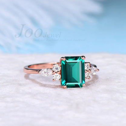 Sterling Silver Dainty 2ct Emerald Cut Green Emerald Promise Ring Vintage Green Gemstone May Birthstone Unique Birthday/Anniversary Gifts