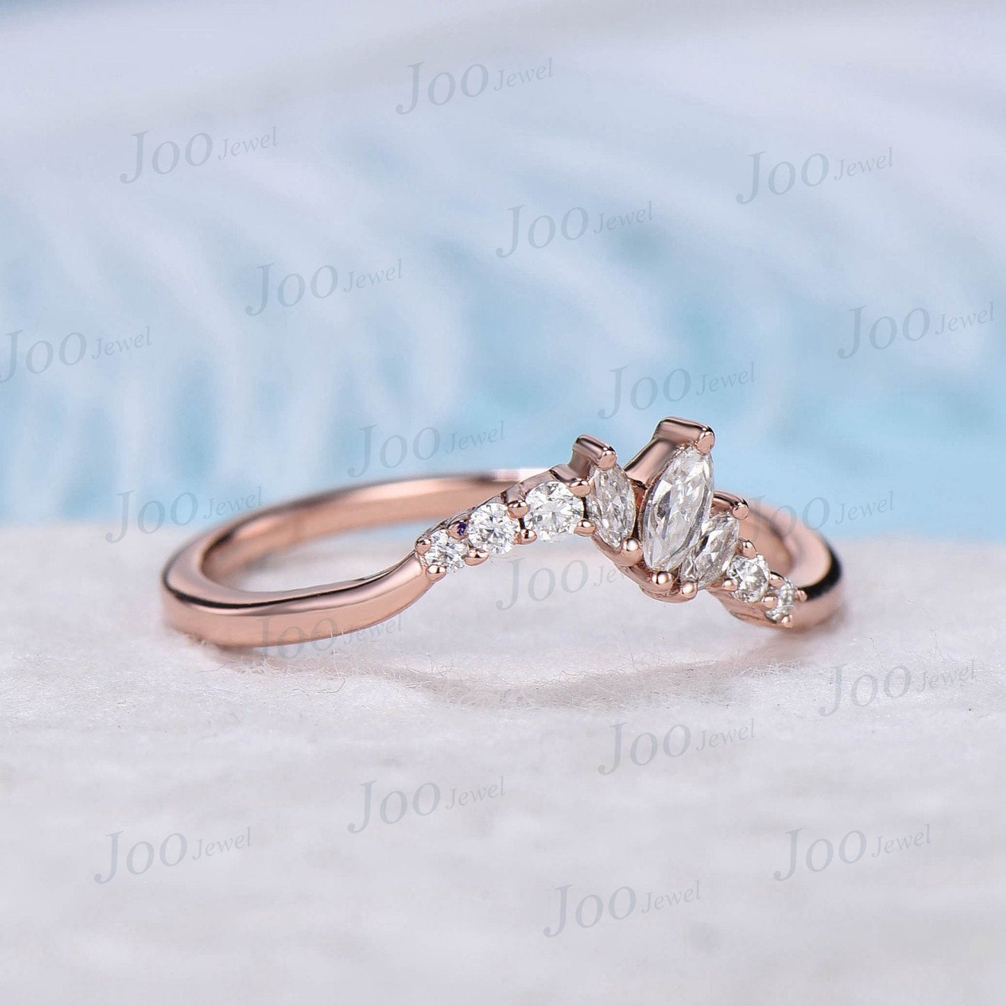 Curved Moissanite Diamond Stacking Matching Wedding Band Art Deco 10K Rose Gold Marquise Moissanite Contoured Anniversary Wedding Band Women