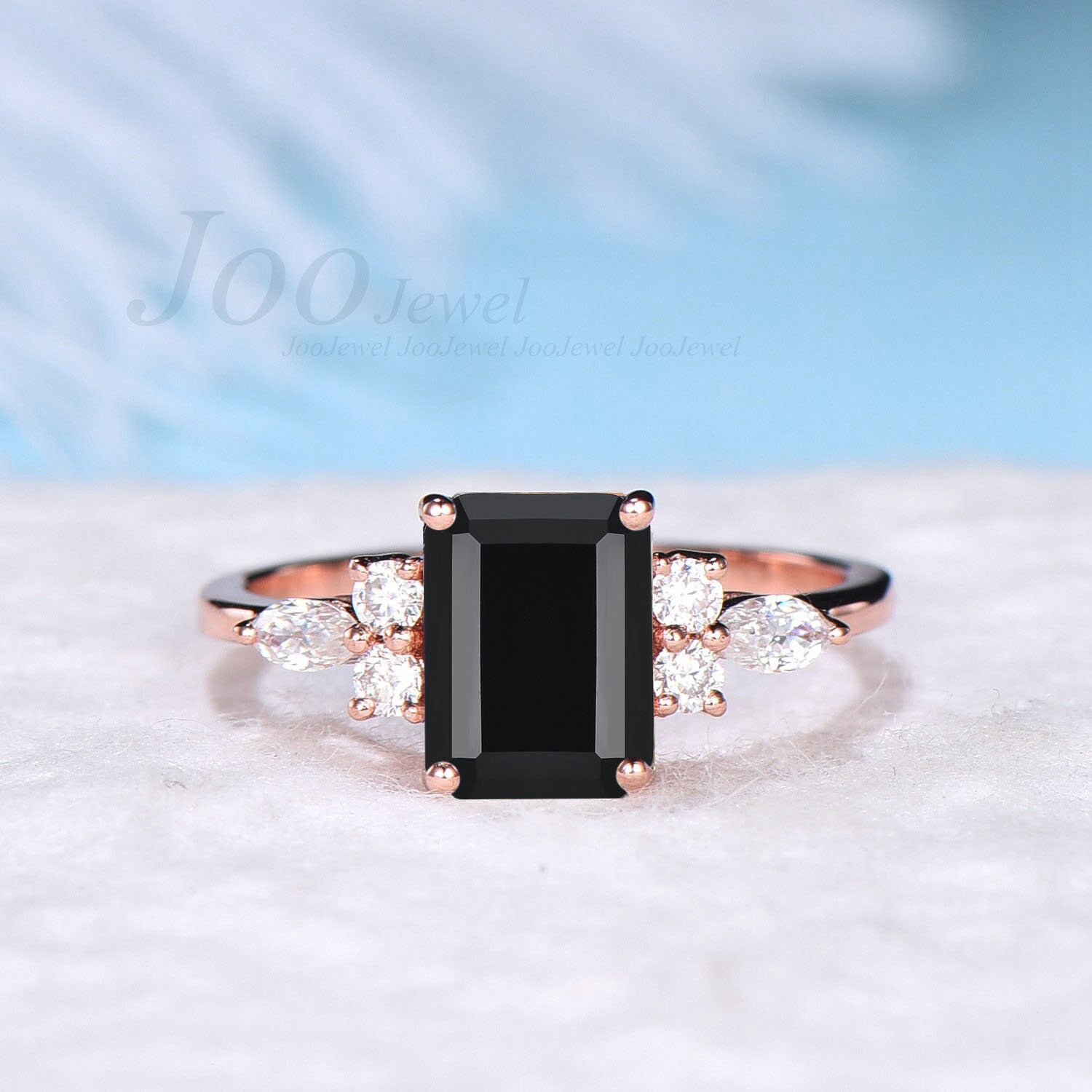 Pear black rutilated quartz engagement ring for women | PenFine – PENFINE