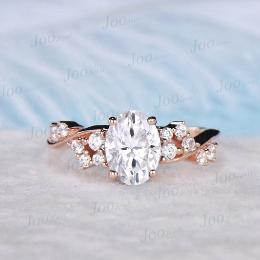 1.5ct Oval Wedding Ring Dainty Moissanite Diamond Cluster Engagement Ring April Birthstone Twist Wedding Ring Unique Anniversary Gift Women