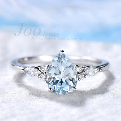 1.25ct Pear Cut Natural Rose Gold Aquamarine Engagement Ring Vintage March Birthstone Birthday Gift Blue Stone Ring Moissanite Wedding Ring