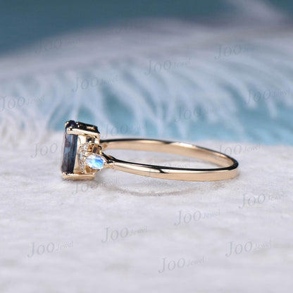 Triple Moon Engagement Ring Unique 10K/14K/18K Rose Gold 1.5ct Oval Cut Alexandrite Promise Ring Moonstone Celestial Guardian Wedding Ring