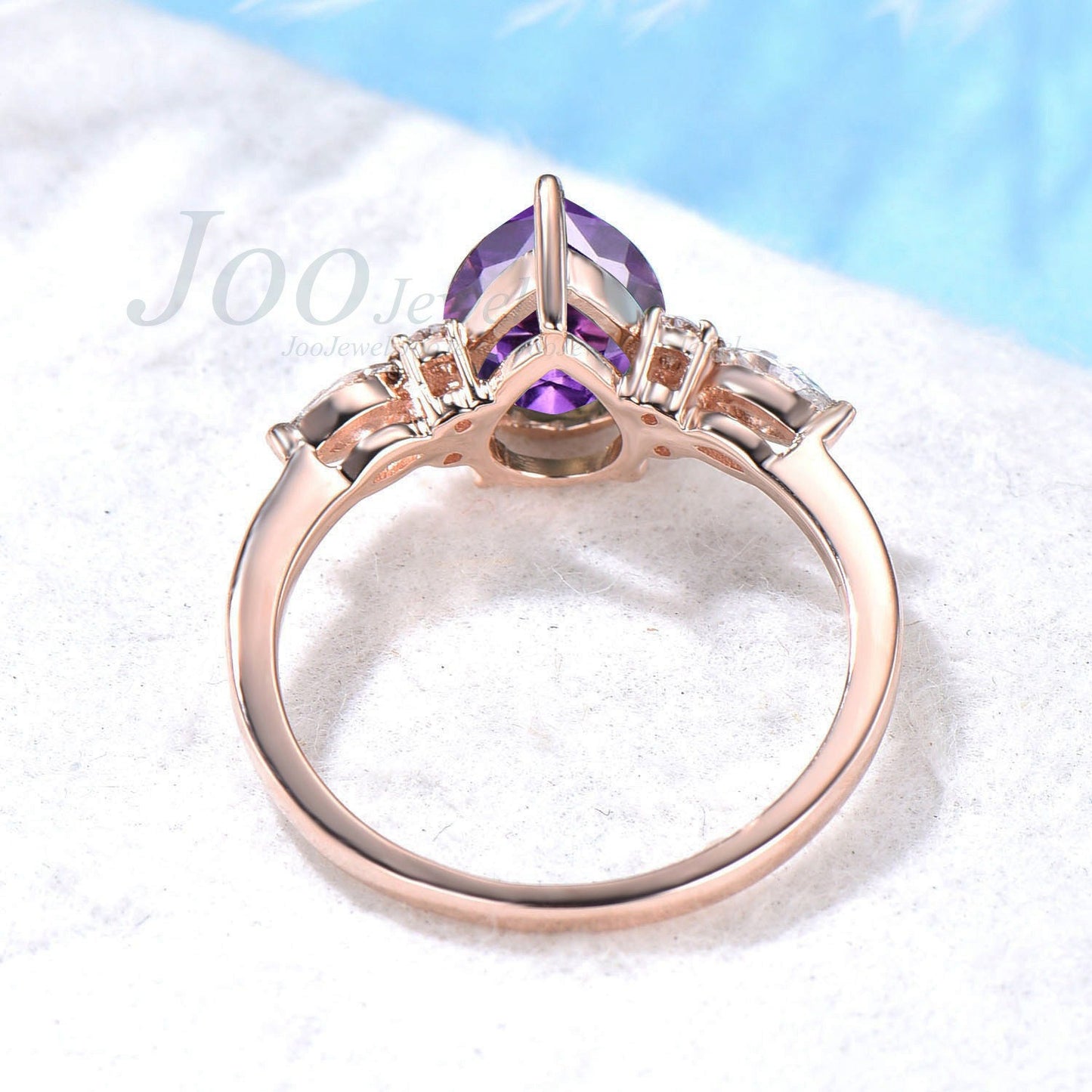 Teardrop Amethyst Promise Ring Rose Gold Silver 1.25ct Pear Natural Amethyst Crystal Wedding Ring Unique February Birthstone Birthday Gift