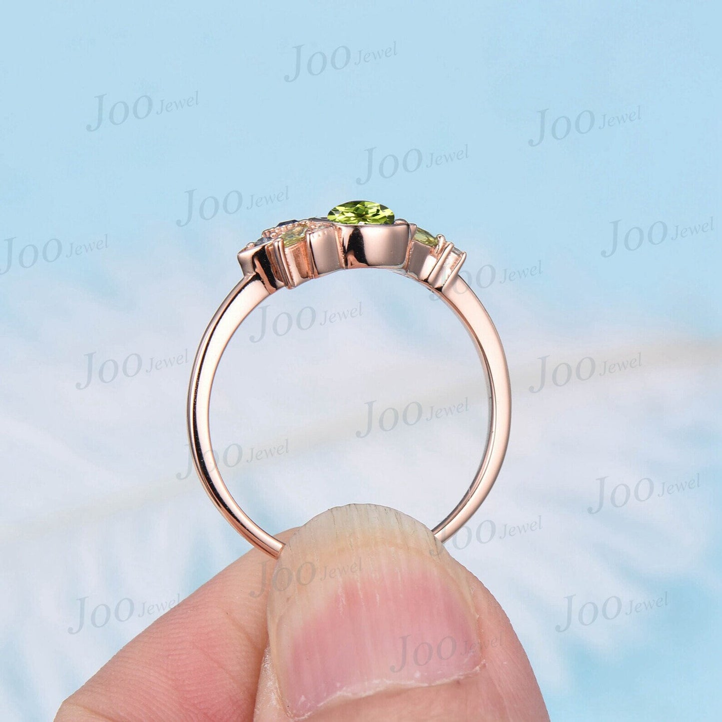 5mm Round Cut Natural Peridot Ring Green Gemstone Jewelry August Birthstone Moon Cluster Wedding Ring Personalized Anniversary/Birthday Gift