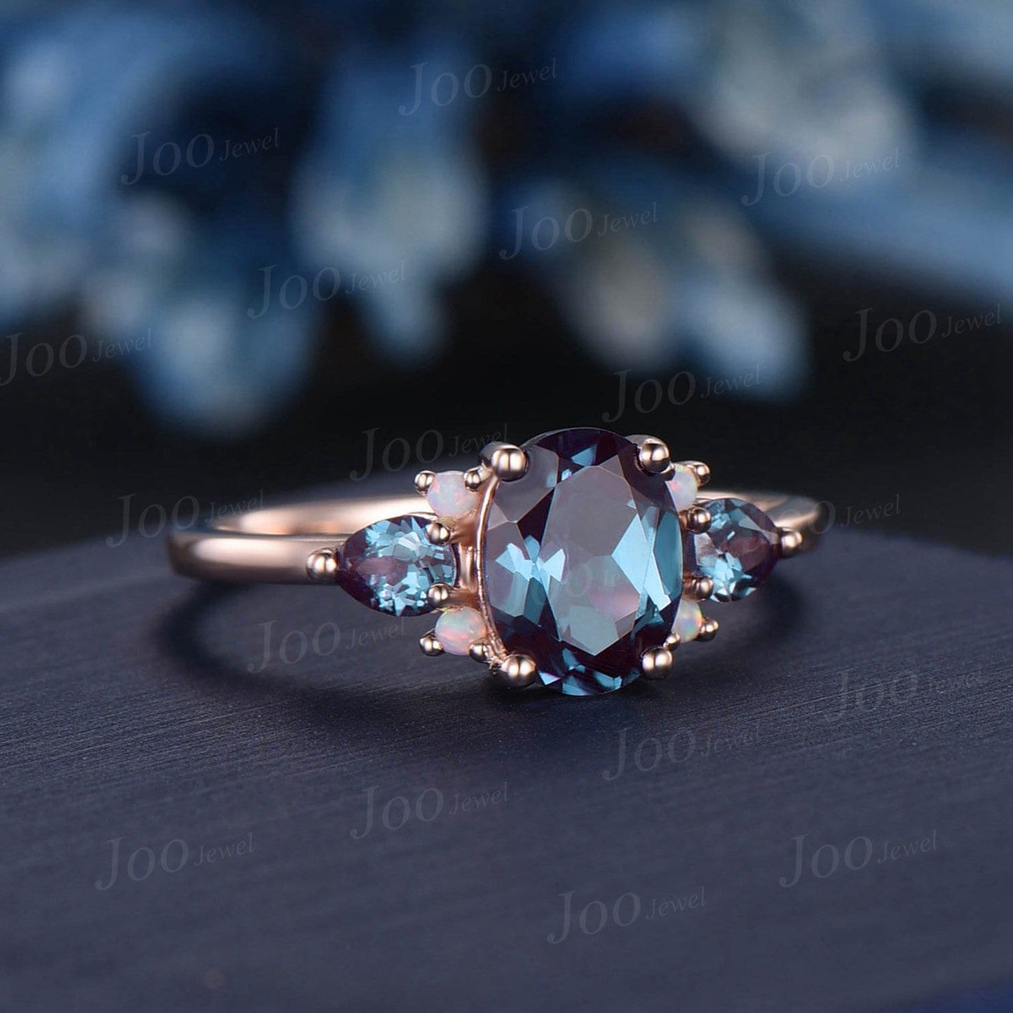 1.5ct Oval Alexandrite Opal Cluster Engagement Ring Vintage June Birthstone Wedding Ring Pear Alexandrite Art Deco Unique Promise Ring Gift