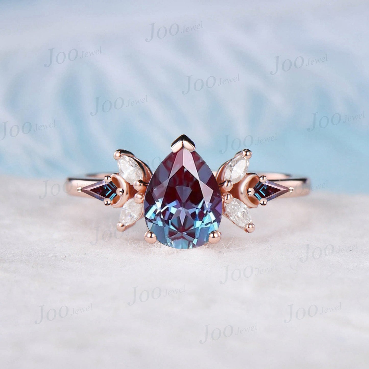 2ct Emerald Cut Color-Change Alexandrite Engagement Ring Vintage Cluster Kite Alexandrite Ring Personalized June Birthstone Gift for Women