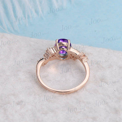 1.5ct Oval Cut Natural Amethyst Engagement Ring Cluster Moissanite Amethyst Twist Wedding Ring February Birthstone Promise Ring Gift Women