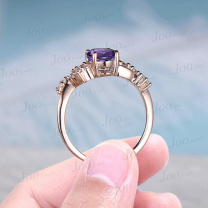 1.5ct Oval Cut Natural Amethyst Engagement Ring Cluster Moissanite Amethyst Twist Wedding Ring February Birthstone Promise Ring Gift Women