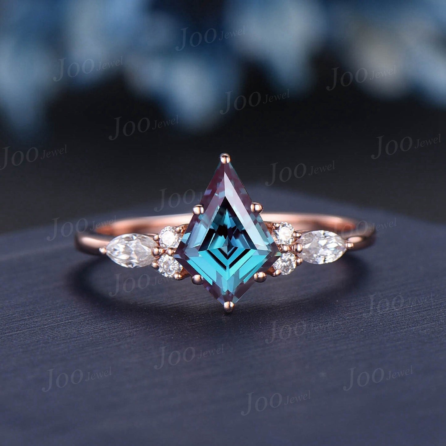 1ct Kite Color-Change Alexandrite Moissanite Engagement Ring Set Vintage Gemstone 10K Rose Gold June Birthstone Wedding Ring Promise Rings