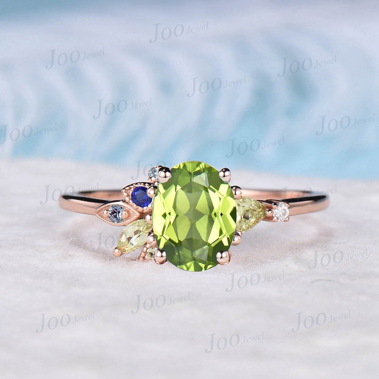 1.5ct Oval Genuine Green Peridot Engagement Ring 10K Rose Gold August Birthstone Cluster Wedding Ring Personalized Anniversary/Birthday Gift