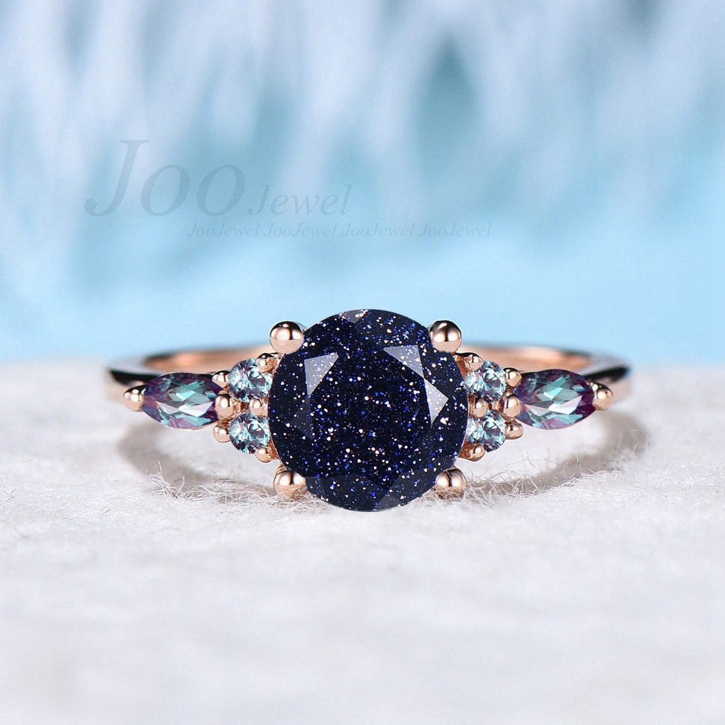 7mm Round Cut Galaxy Blue Sandstone Engagement Ring Vintage Color-Change Alexandrite Wedding Ring Unique Anniversary/Proposal Gift For Women
