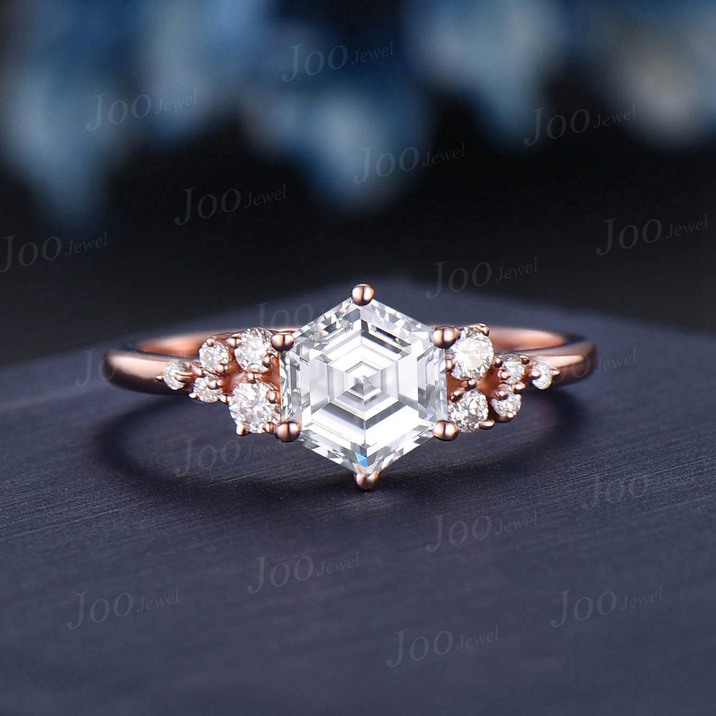 1ct Hexagon Cut Moissanite Diamond Engagement Ring Set Vintage Marquise Moissanite Curved Wedding Band Unique Snowdrift Cluster Wedding Ring