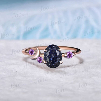 1.5ct Oval Galaxy Starry Sky Blue Sandstone Ring Cluster Alexandrite Ring Asymmetrical Ring Celestial Wedding Promise Ring Anniversary Gifts