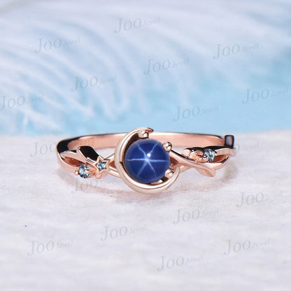 Round Star Sapphire Engagement Ring Moon Star Design Nature Inspired Twig Vine Alexandrite Cluster Ring Unique Promise Ring-Original Artwork