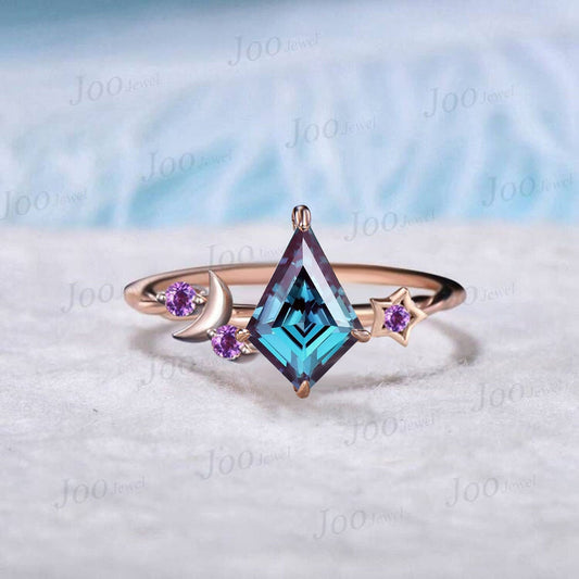 Kite Alexandrite Engagement Ring Moon Star Cluster Amethyst Celestial Wedding Ring June Birthstone Jewelry Gift Asymmetrical Promise Rings