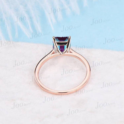 2ct Emerald Cut Color-Change Alexandrite Engagement Ring Three Stone Ring Vintage Cluster Kite Alexandrite Ring June Birthstone Gifts Women