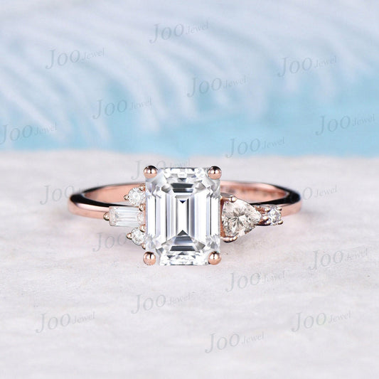 2ct Emerald Cut Moissanite Diamond Engagement Ring Cluster Triangle Baguette Moissanite Wedding Ring Art Deco Promise/Anniversary Ring Gift