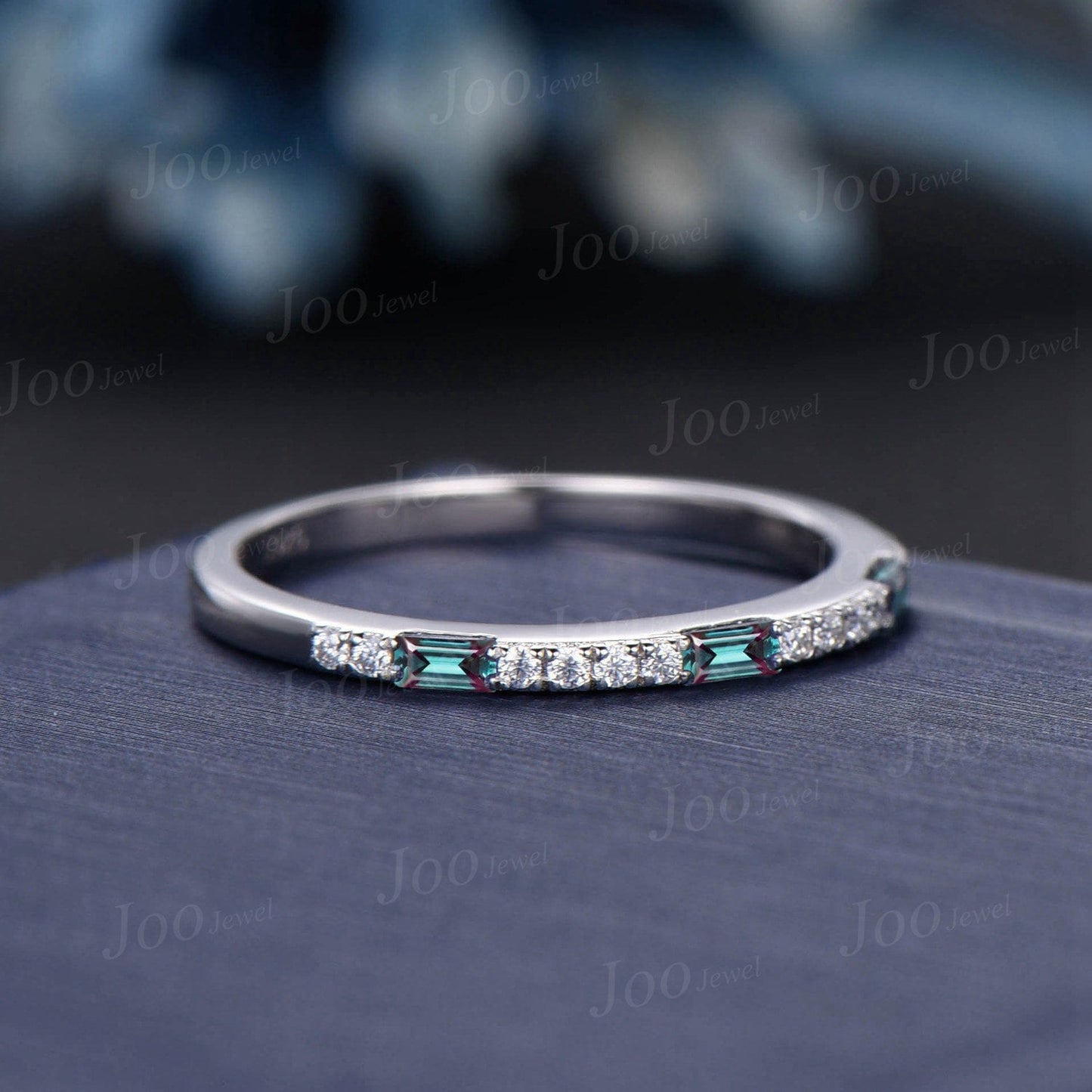 Baguette Cut Alexandrite Band Minimalist Rectangle Alexandrite Diamond Half Eternity Ring Dainty Stacking Band June Birthstone Birthday Gift