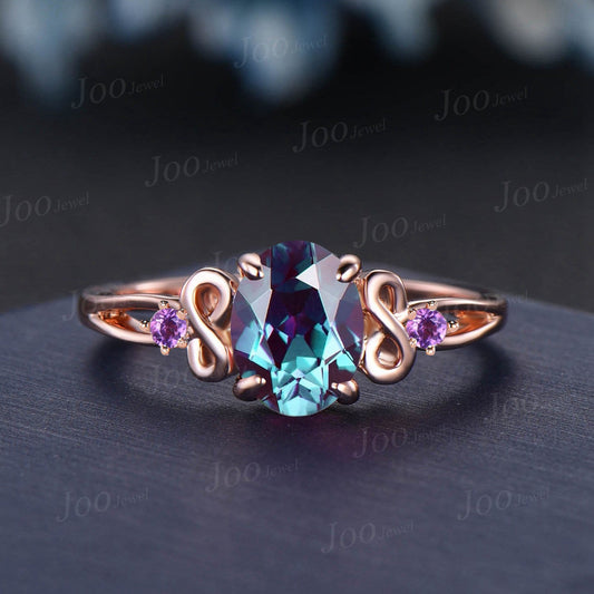 Infinity Twist Color-Change Alexandrite Amethyst Endless Love Wedding Ring 1.5ct Oval Cut Alexandrite Engagement Ring Handmade Proposal Gift