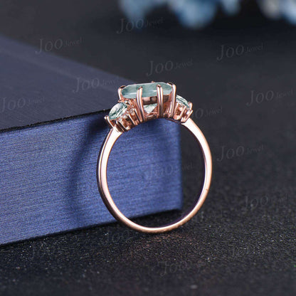 1.5CT Oval Natural Moss Agate Ring 14K Solid Gold Unique Aquatic Agate Engagement Ring,Promise Ring,Anniversary/Proposal Ring Gift For Women
