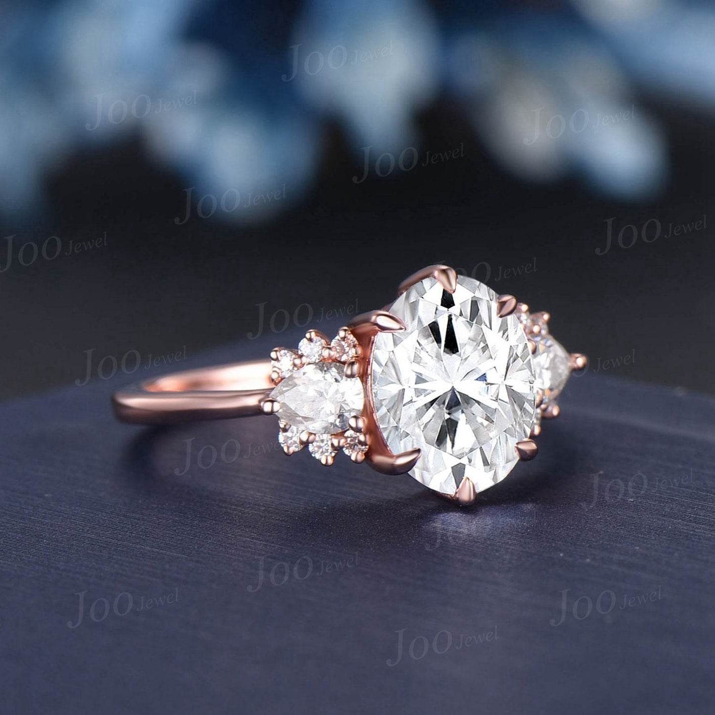 1.5ct Oval Moissanite Engagement Ring, Pear Shaped Diamond Wedding Ring,Cluster Vintage Promise Ring Unique Anniversary Gift for Women Wife