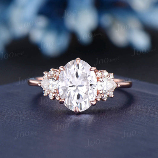 1.5ct Oval Moissanite Engagement Ring, Pear Shaped Diamond Wedding Ring,Cluster Vintage Promise Ring Unique Anniversary Gift for Women Wife