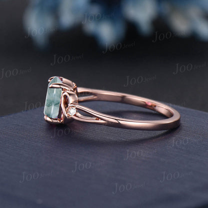 Infinity Twist Natural Green Moss Agate Endless Love Wedding Ring 1.5ct Oval Aquatic Agate Infinity Engagement Ring Handmade Proposal Gifts