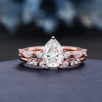 1.25ct Pear Wedding Ring Dainty Moissanite Engagement Ring Set April Birthstone Cluster Moissanite Diamond Ring Anniversary Gifts for Women