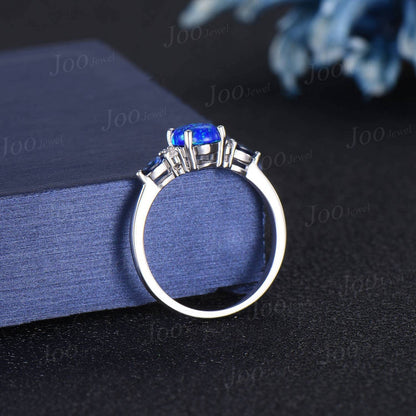 1.5ct Oval Blue Opal Engagement Ring Vintage Sterling Silver Blue Sapphire Wedding Ring Unique Anniversary Gift Moissanite Promise Rings