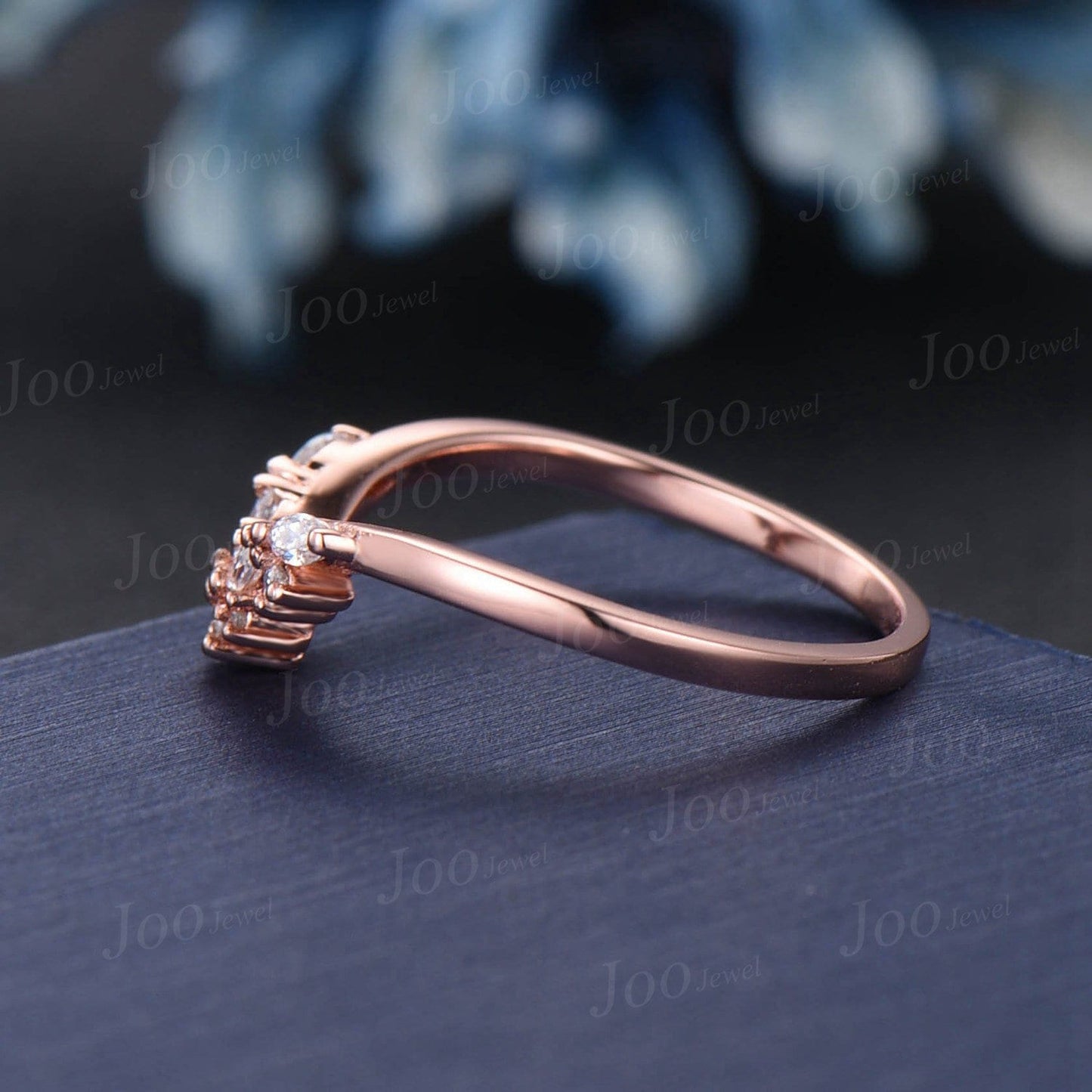 Marquise Moissanite Contour Wedding Band Rose Gold Moissanite Diamond Curved Nesting Band Unique Vintage Stacking Matching Anniversary Band