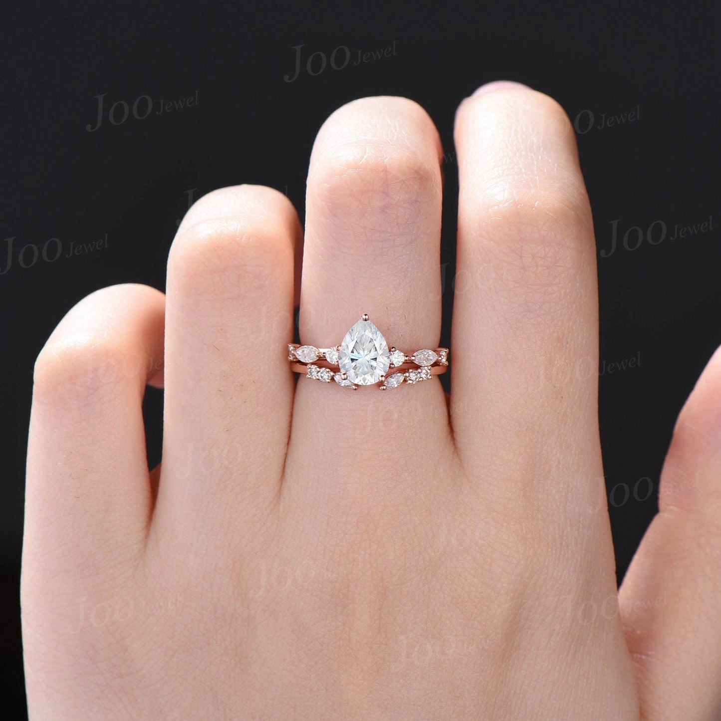 1.25ct Pear Wedding Ring Dainty Moissanite Engagement Ring Set April Birthstone Cluster Moissanite Diamond Ring Anniversary Gifts for Women