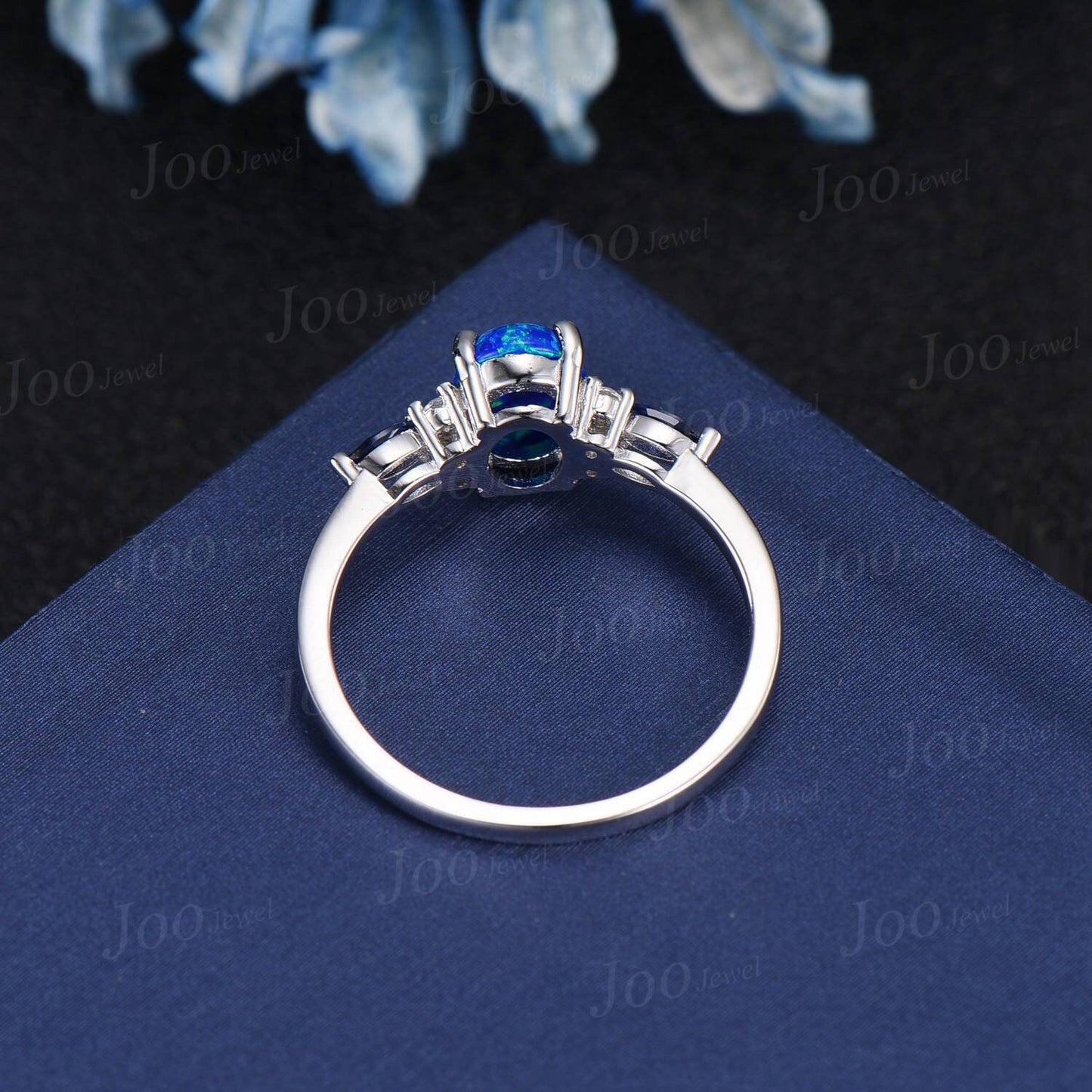 1.5ct Oval Blue Opal Engagement Ring Vintage Sterling Silver Blue Sapphire Wedding Ring Unique Anniversary Gift Moissanite Promise Rings