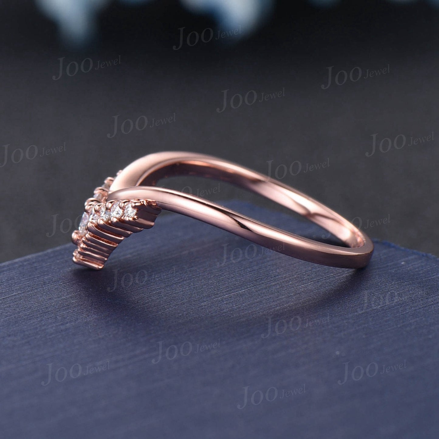 Round Cut Moissanite Contour Wedding Band Rose Gold Moissanite Diamond Curved Nesting Band Unique Vintage Stacking Matching Anniversary Band
