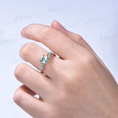 1.2ct Round Natural Moss Agate Ring Leaf Branch Design Moss Engagement Rings Twist Infinity Wedding Ring Green Agate Ring Anniversary Gifts