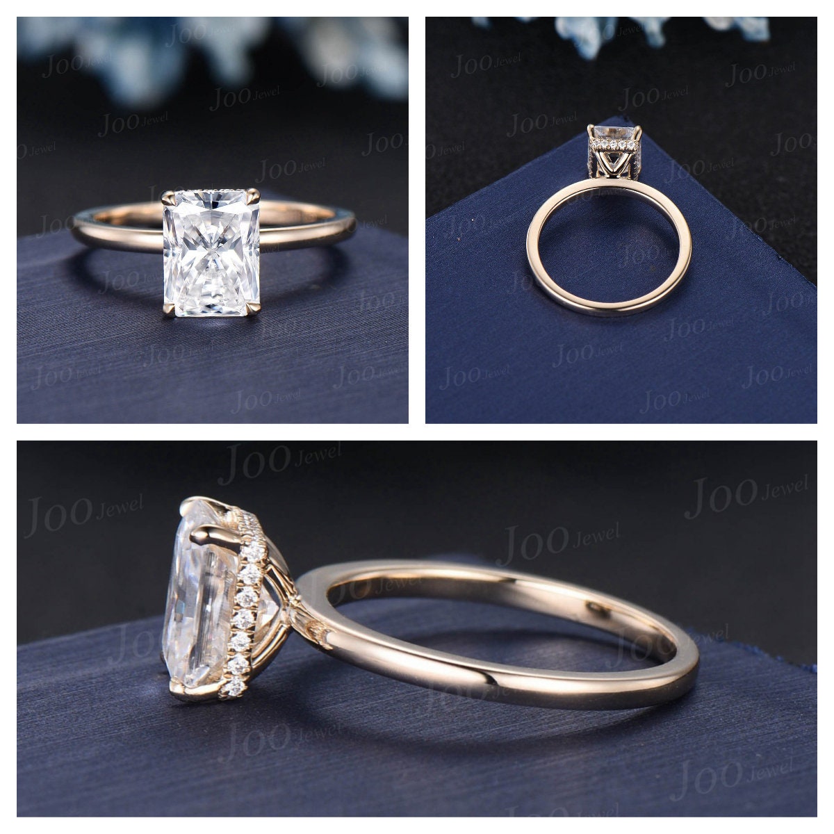 2ct Radiant Cut Moissanite Engagement Ring,10k 14k 18k Solid Gold Ring,Solitaire Wedding Bridal Ring for Women Hidden Halo Ring Promise Gift