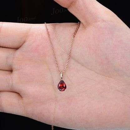 Pear Natural Garnet Pendant Necklace Solid 14k/18k Rose Gold Vintage Unique Dainty Red Gemstone Wedding Pendant For Women Personalized Gifts