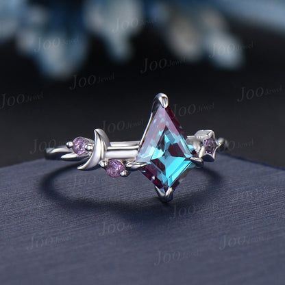 Kite Alexandrite Engagement Ring Moon Star Cluster Amethyst Celestial Wedding Ring June Birthstone Jewelry Gift Asymmetrical Promise Rings