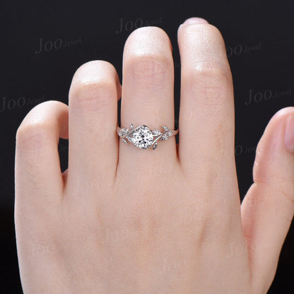 1ct Round Moissanite Engagement Ring Cluster Diamond Ring Sterling Silver Nature Inspired Branch Vine Moissanite Wedding Proposal Ring Gifts