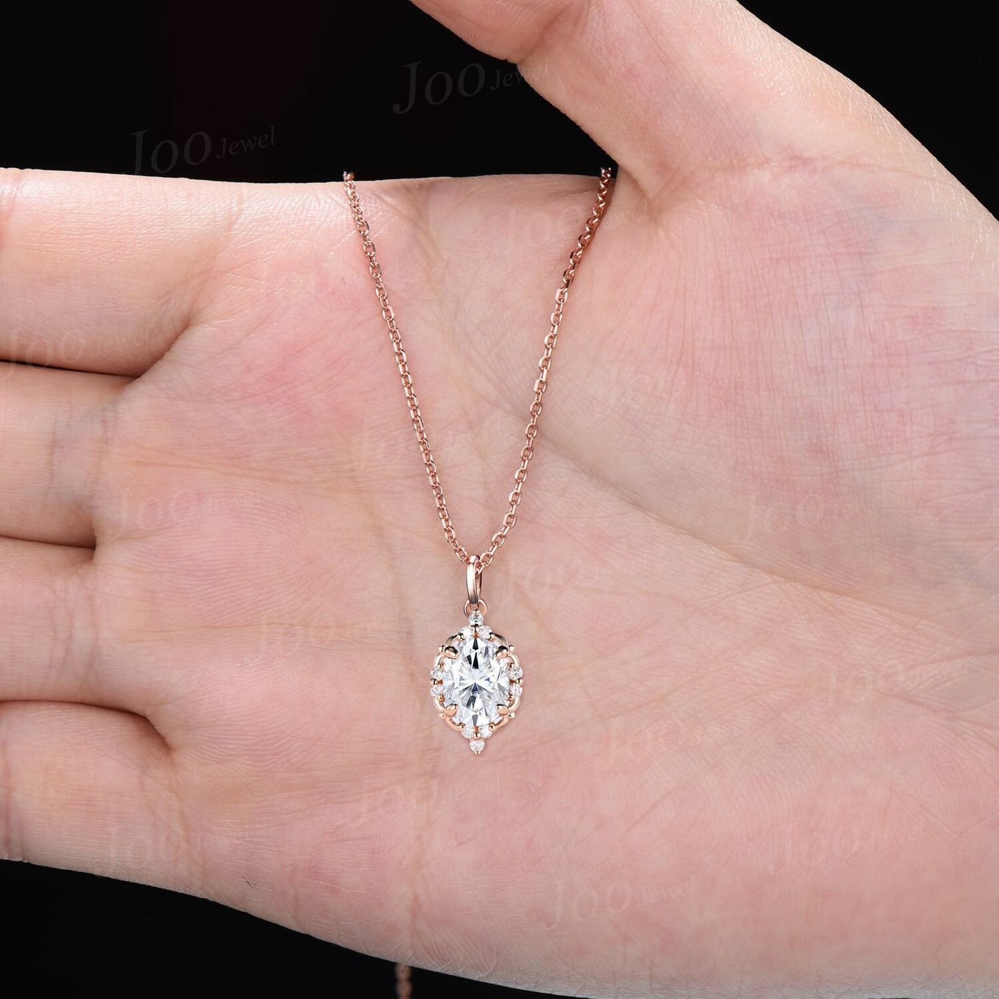 Nature Inspired Moissanite Pendant Necklace 14K Gold April Birthstone Necklace Twig Halo Moissanite Jewelry Sterling Silver Oval Necklaces