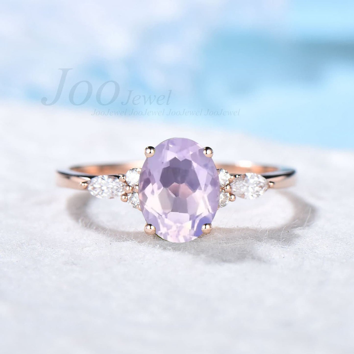 Vintage 1.5ct Natural Oval Lavender Amethyst Wedding Ring Rose Gold Promise Ring Alternative Engagement Ring for Women Purple Gemstone Gifts