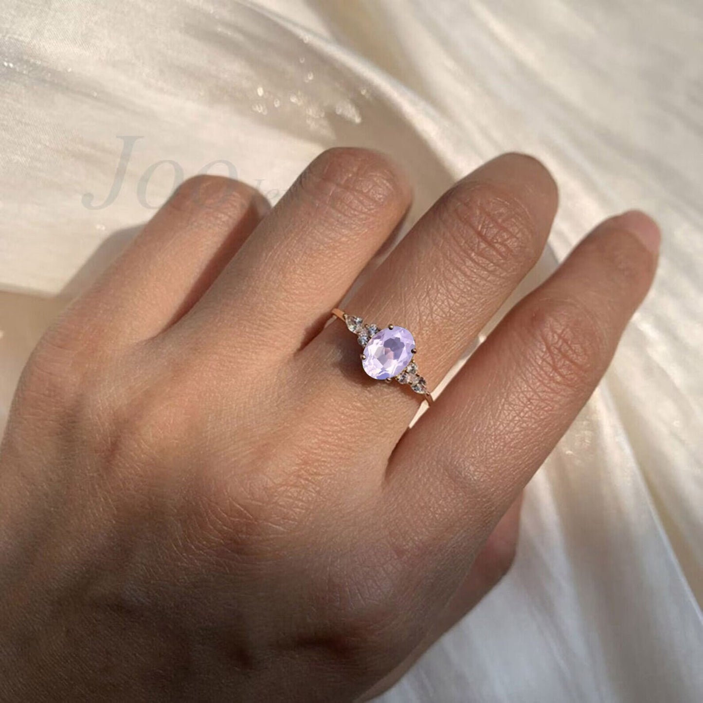 Vintage 1.5ct Natural Oval Lavender Amethyst Wedding Ring Rose Gold Promise Ring Alternative Engagement Ring for Women Purple Gemstone Gifts